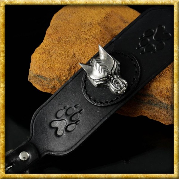 Lederarmband - Schwarzer Warg Wolf