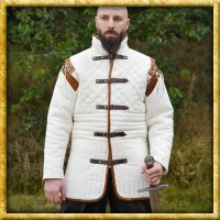 Langer Gambeson mit abnehmbaren Ärmeln und Leder - Natur