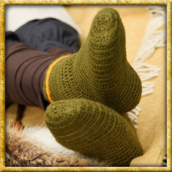 Nadelgebundene Wollsocken - Grün/Gelb