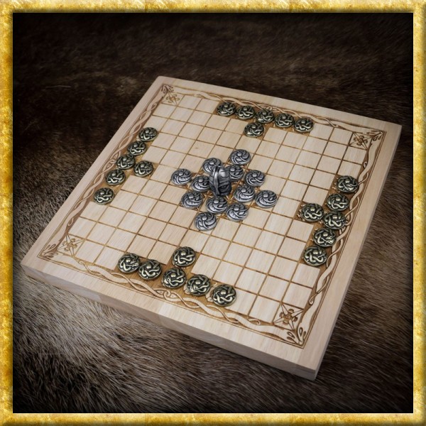 Wikingerschach Hnefatafl Figuren aus Zink und Spielbrett aus Holz