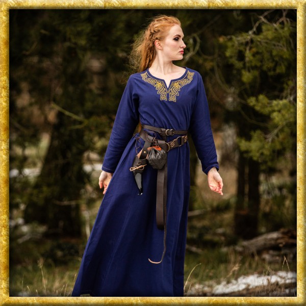 Wikinger Kleid mit Stickerei Aslaug - Blau